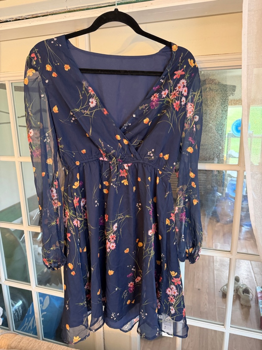 Cupshe Navy Floral Wrap Long-Sleeve Dress